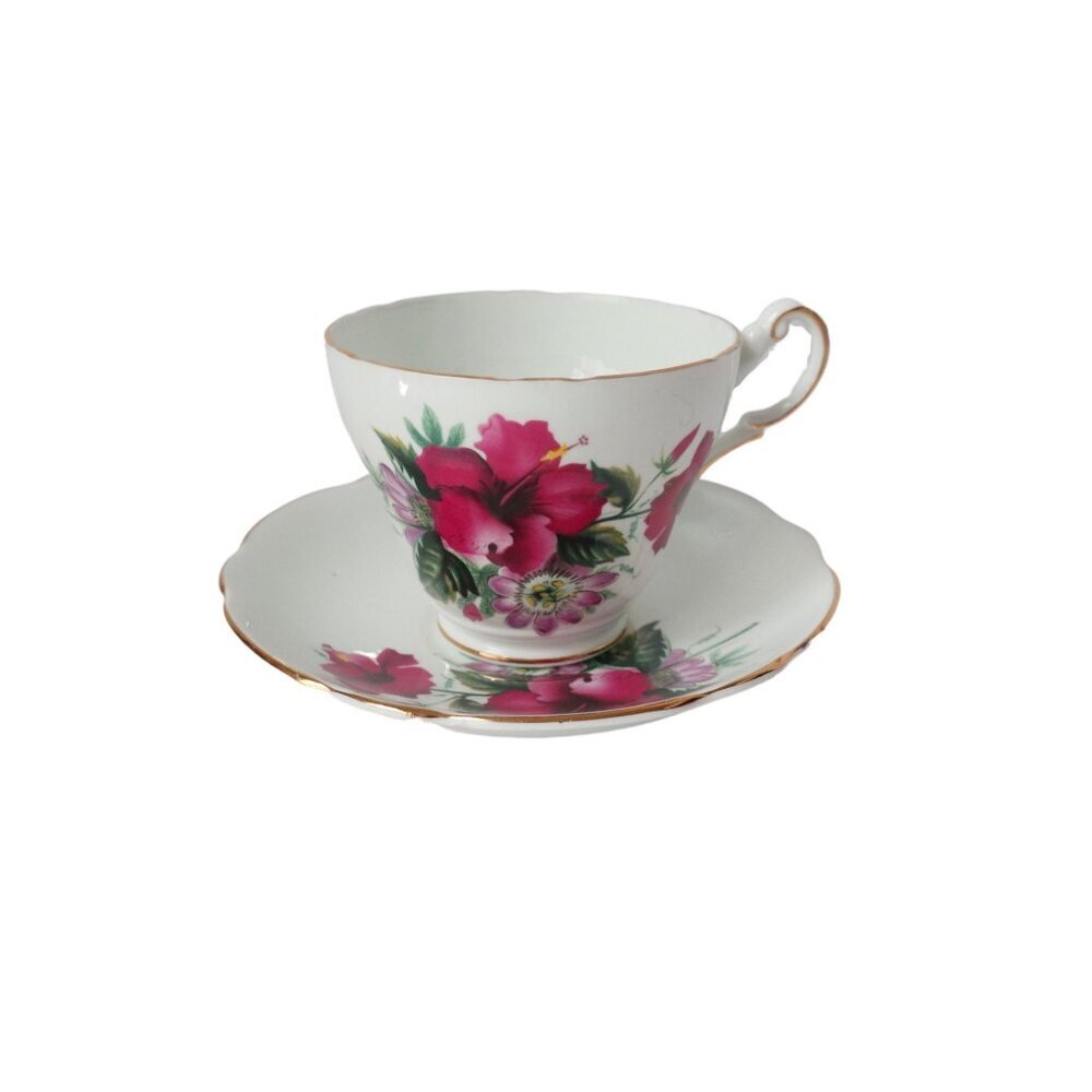 Tea Cup and Saucer Vintage Teacup and Saucer Regency Bone China Anemones Flower